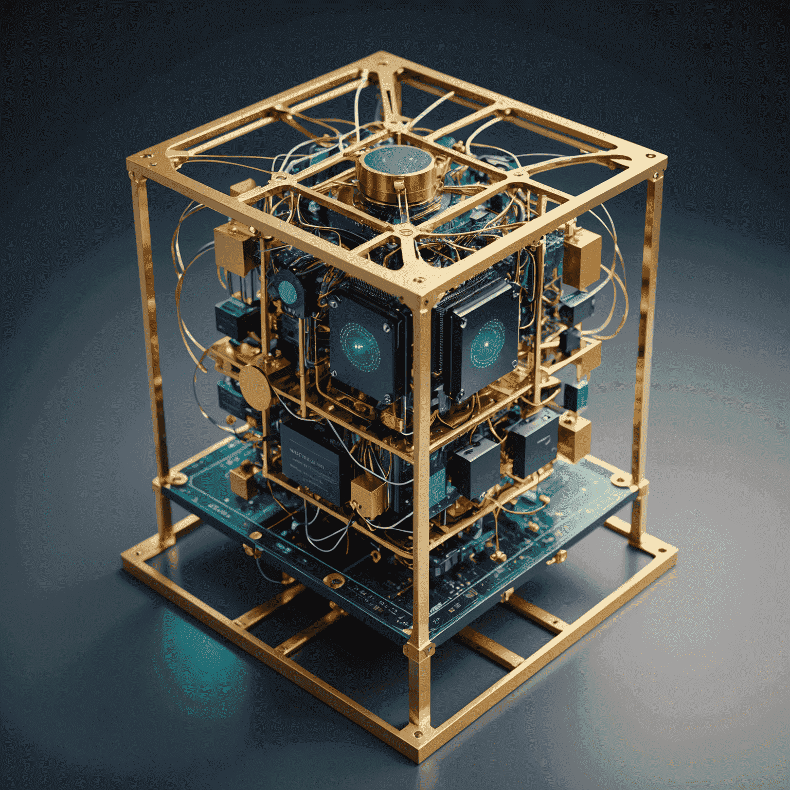 An abstract representation of quantum computing, featuring qubits and quantum circuits