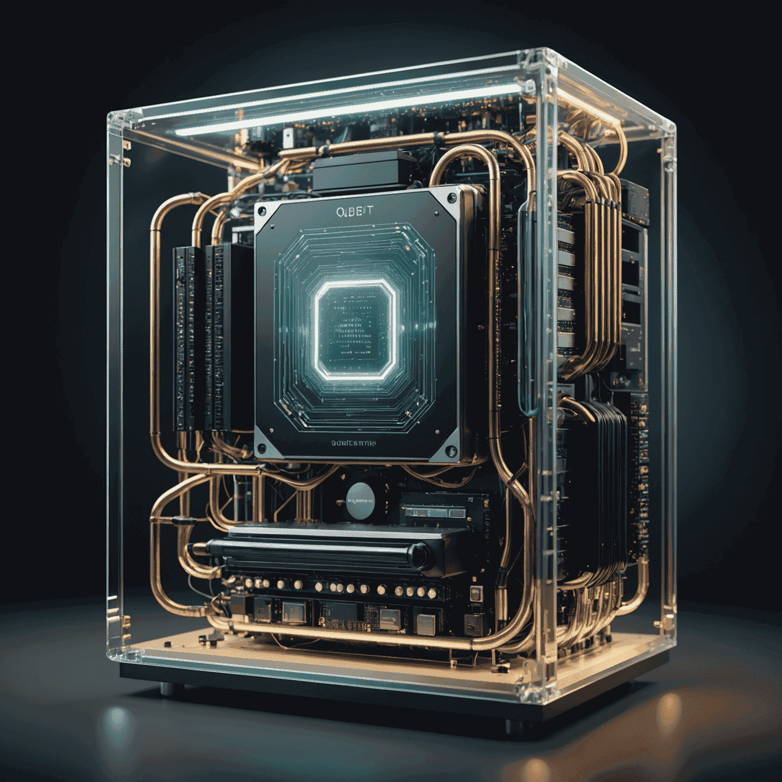 Quantum computer with glowing qubits, representing the future of computing in the UK